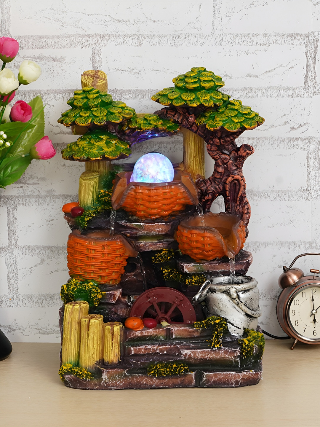 CHRONIKLE Brown & Orange Jungle-Themed Water Fountain With LED Crystal Ball