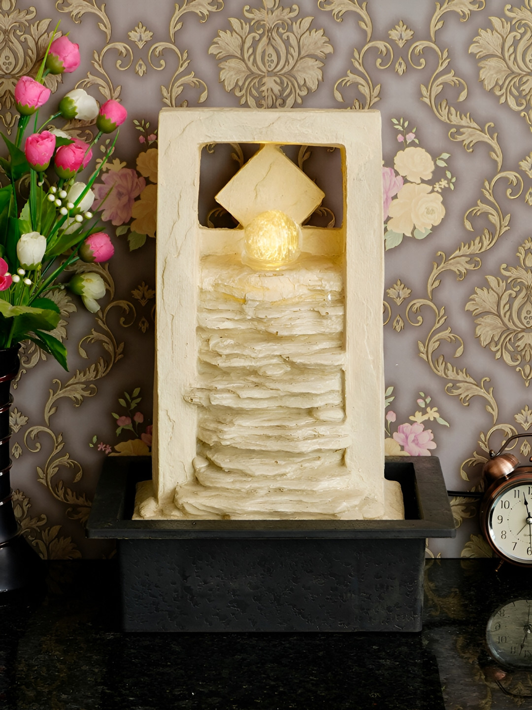 CHRONIKLE Cream & Black Water Fountain With LED Crystal Ball