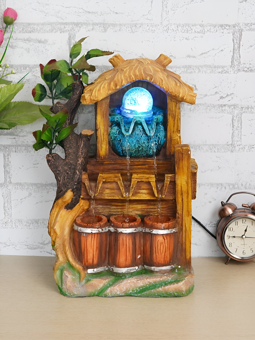 CHRONIKLE Brown & Orange Jungle-Themed Water Fountain With LED Crystal Ball
