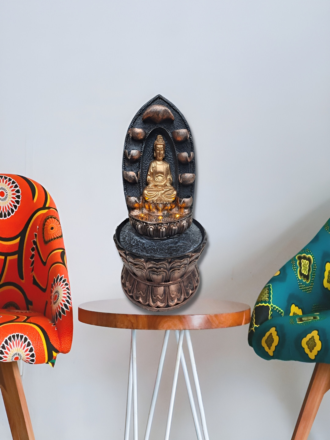 CHRONIKLE Brown & Black Buddha Idol Water Fountain With LED Light