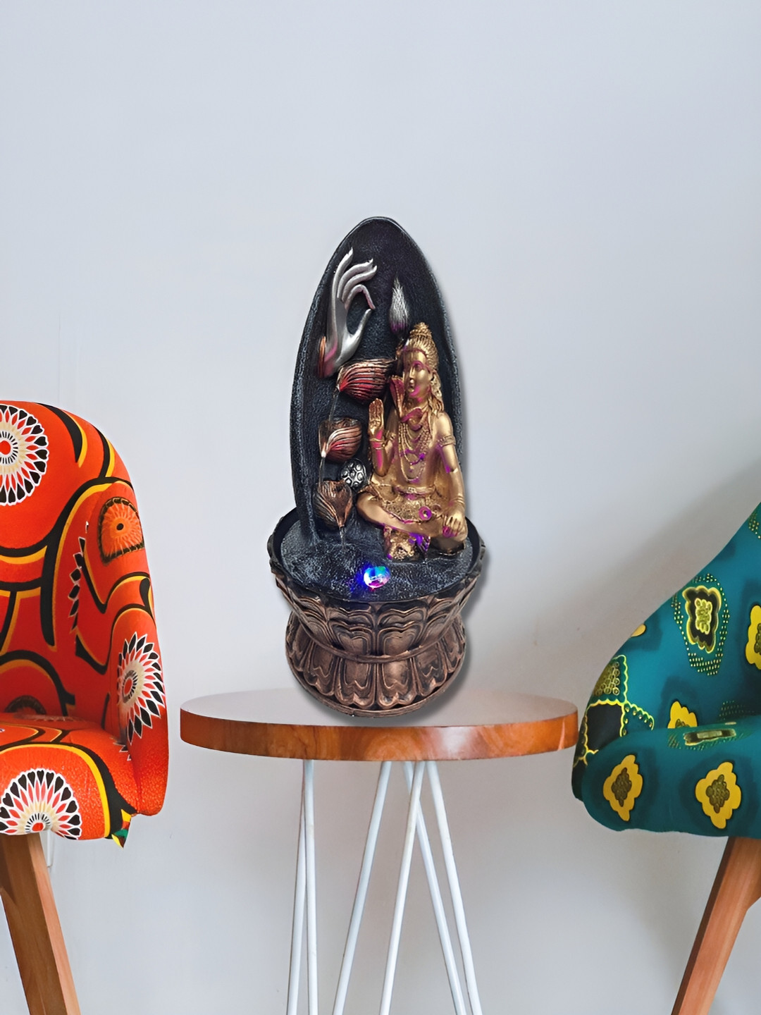 CHRONIKLE Brown & Black Lord Shiva Idol Water Fountain With LED Light