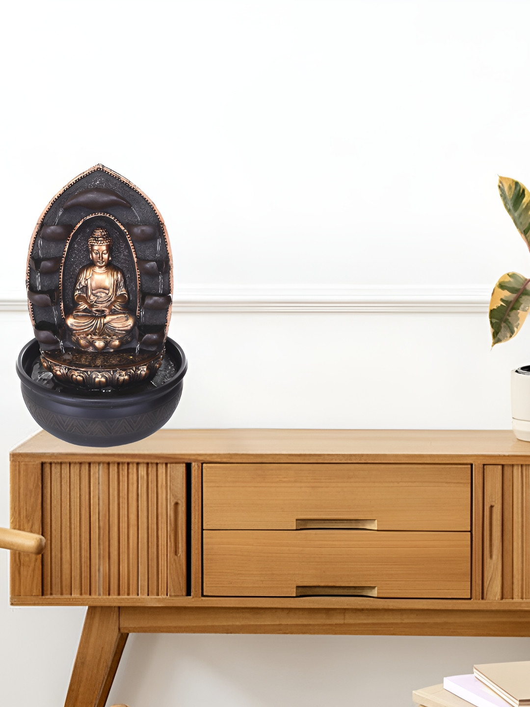 CHRONIKLE Brown Buddha Idol Water Fountain With LED Light