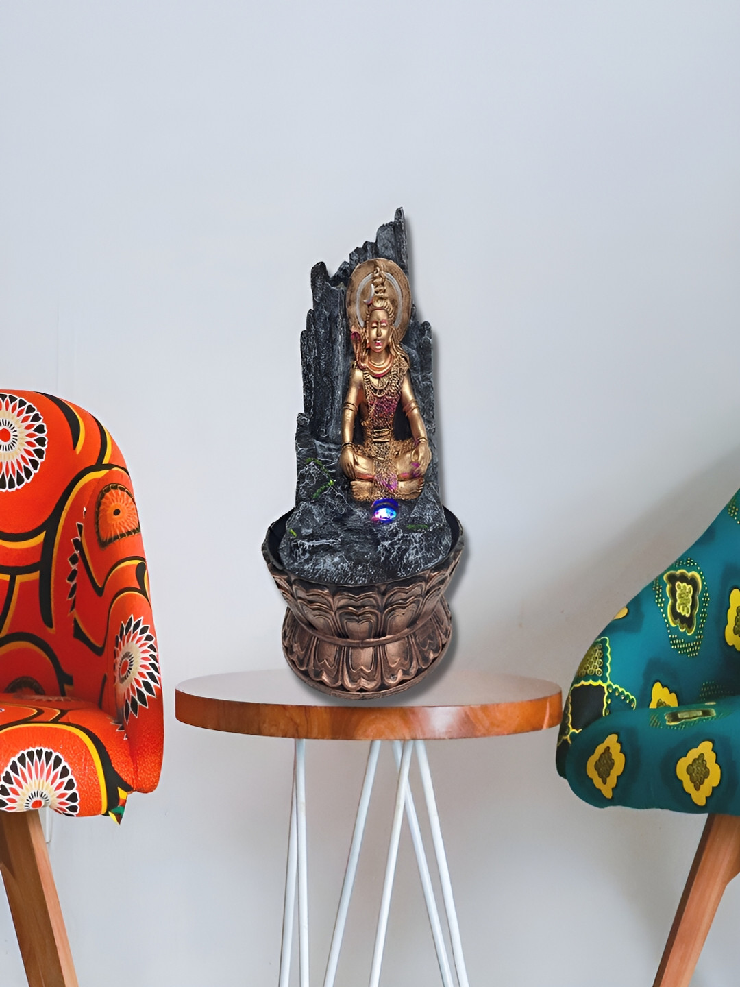 CHRONIKLE Brown & Grey Lord Shiva Idol Water Fountain With LED Light