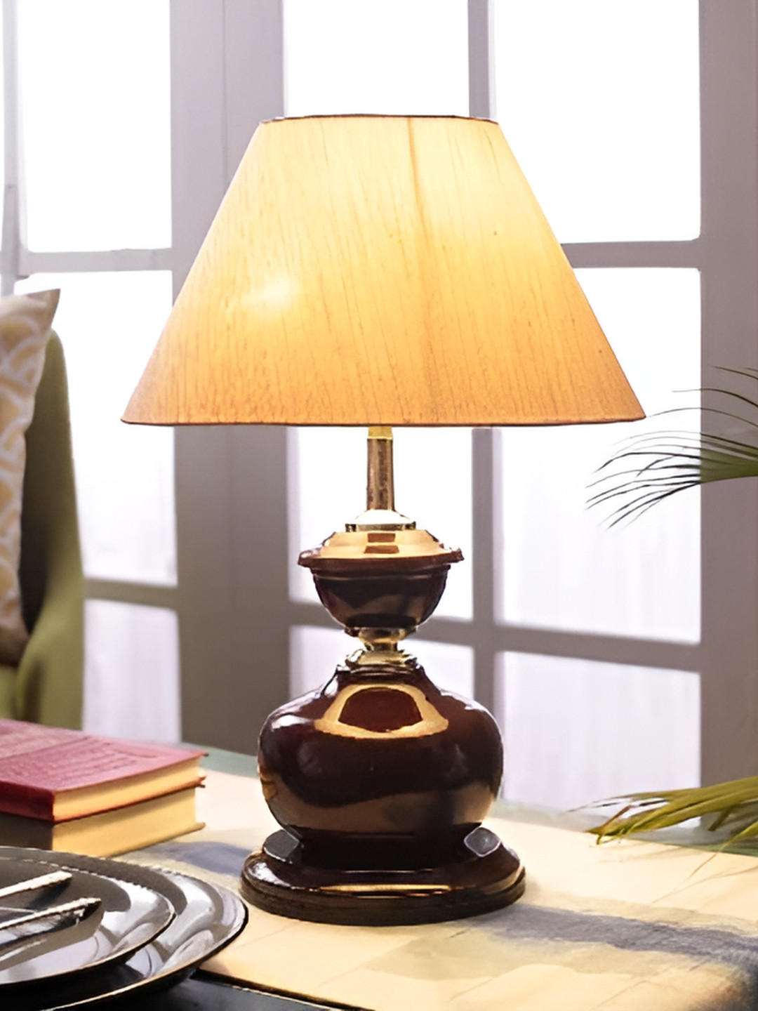 ECLAT FURNISH Table Lamp Black Metal Metallic Study Room Medium Showpiece - 17.5 Inches