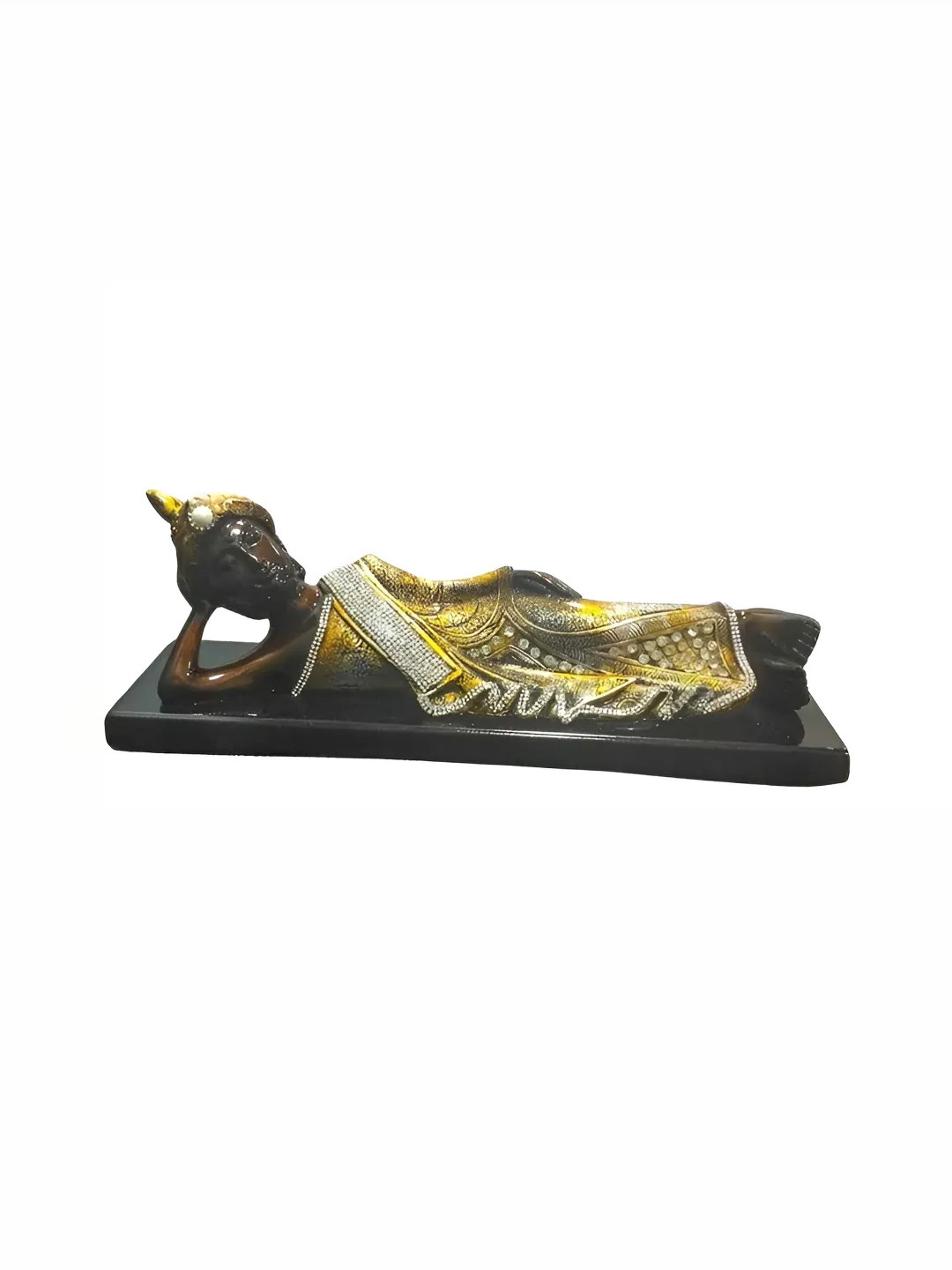 ECLAT FURNISH Sleeping Buddha Black Polyresin Matte Living Room Medium Showpiece - 4.3 Inches