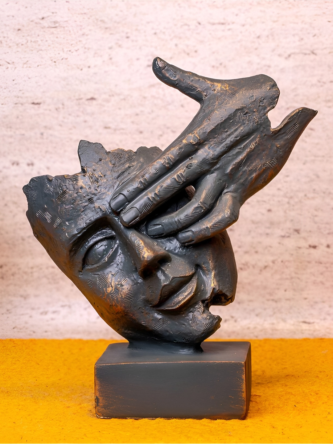 ECLAT FURNISH Human Face Grey Polyresin Glossy Living Room Small Showpiece - 8.3 Inches