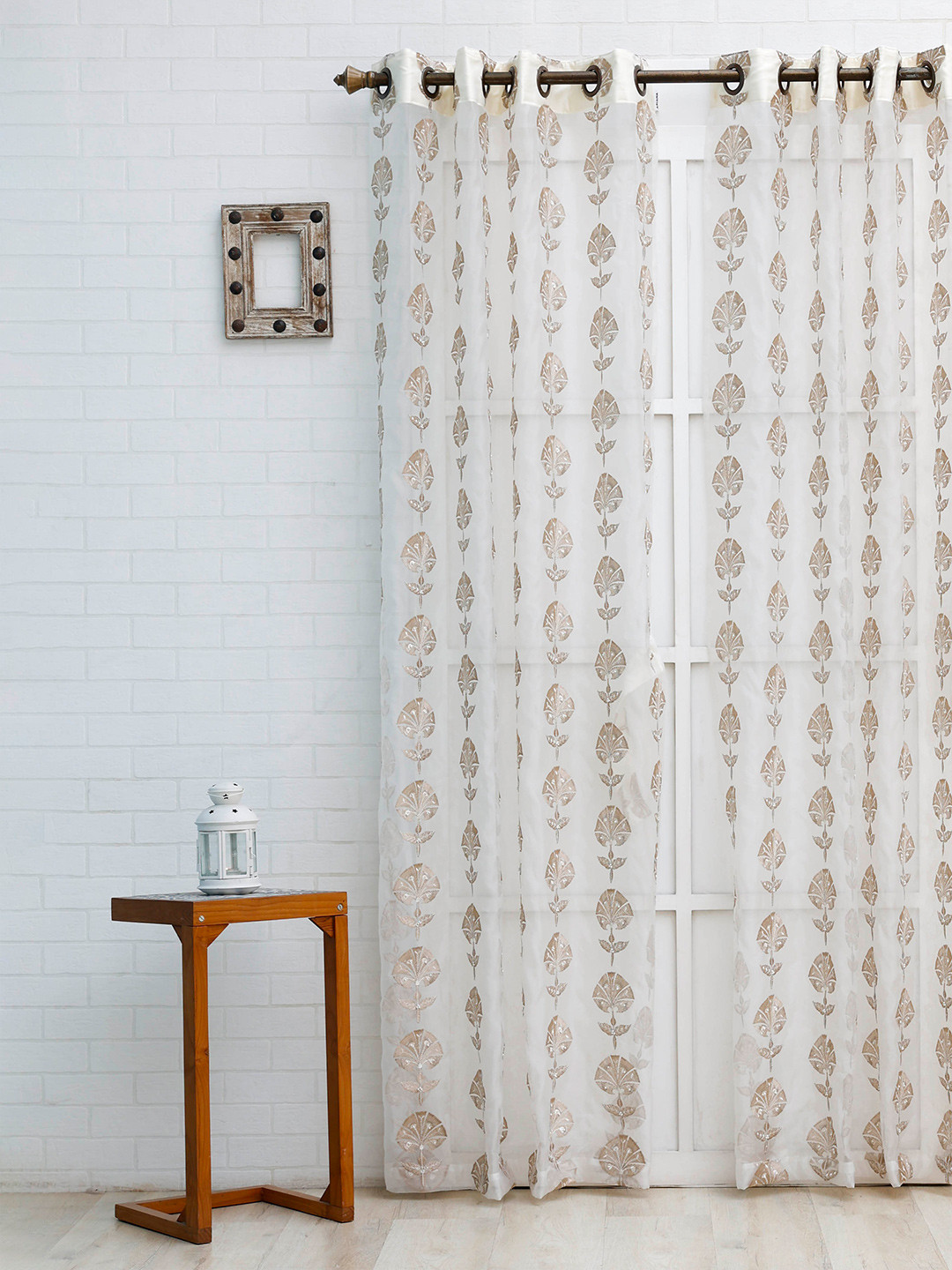 Ariana Beige & White Floral Sheer Door Curtain