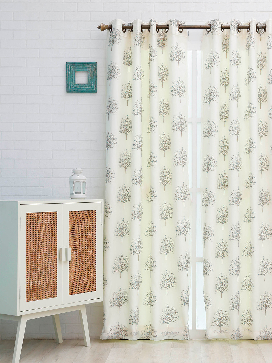 Ariana Turquoise Teal & White Floral Embroidered Black Out Door Curtain