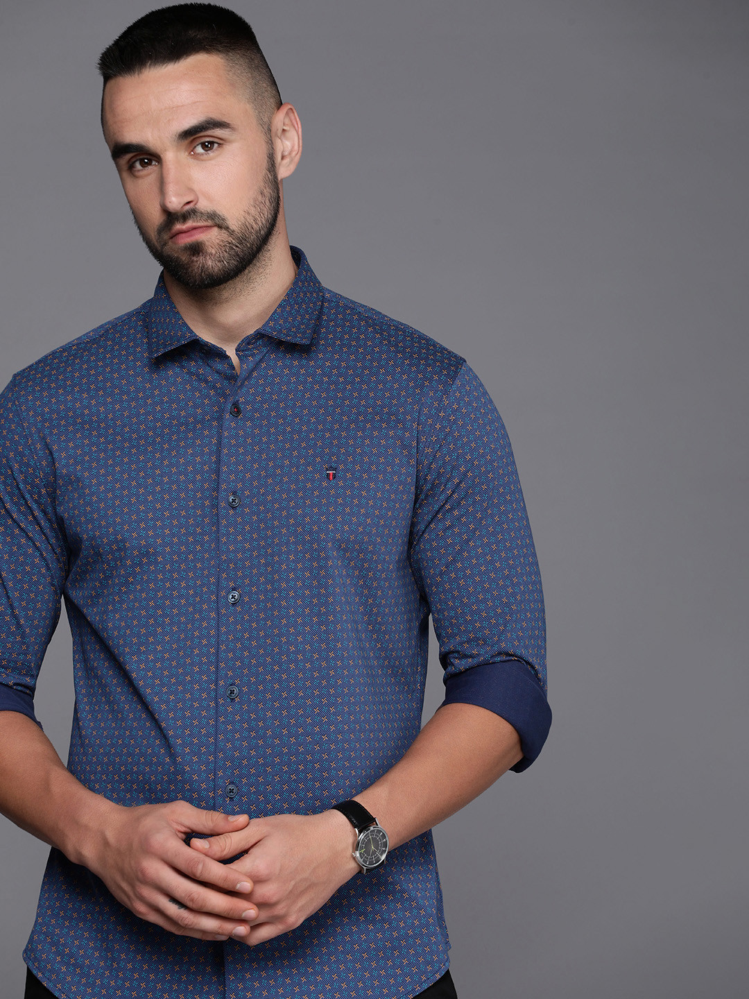 Louis Philippe Sport Men Smart Slim Fit Geometric Printed Pure Cotton Casual Shirt