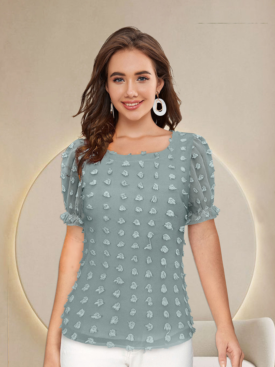 BAESD Self Design Puff Sleeves Georgette Top