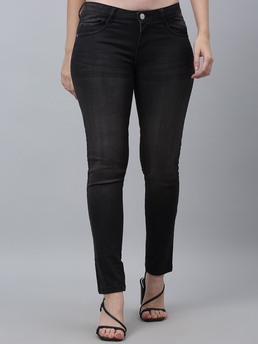 Crozo By Cantabil Women Skin Tight Skinny Fit Light Fade Clean Look Cotton Jeans