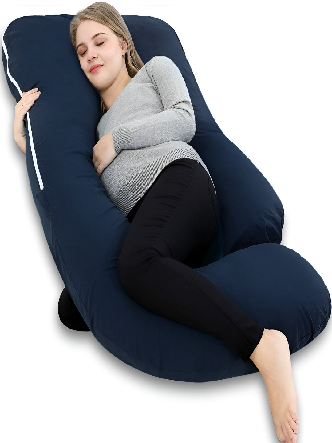 Angel Mommy Blue Solid Faux Velvet Firm Fibre Maternity Pillow-139 x 81 x 139 cm