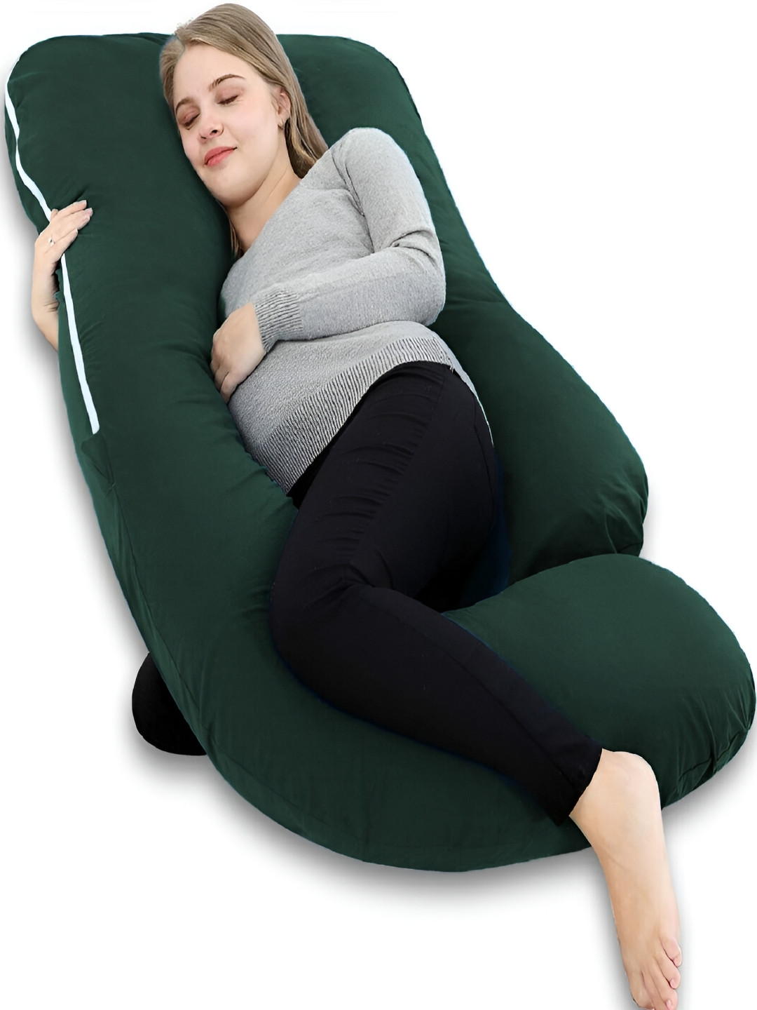 Angel Mommy Green Solid Faux Velvet Firm Fibre Maternity Pillow-139 x 81 x 139 cm