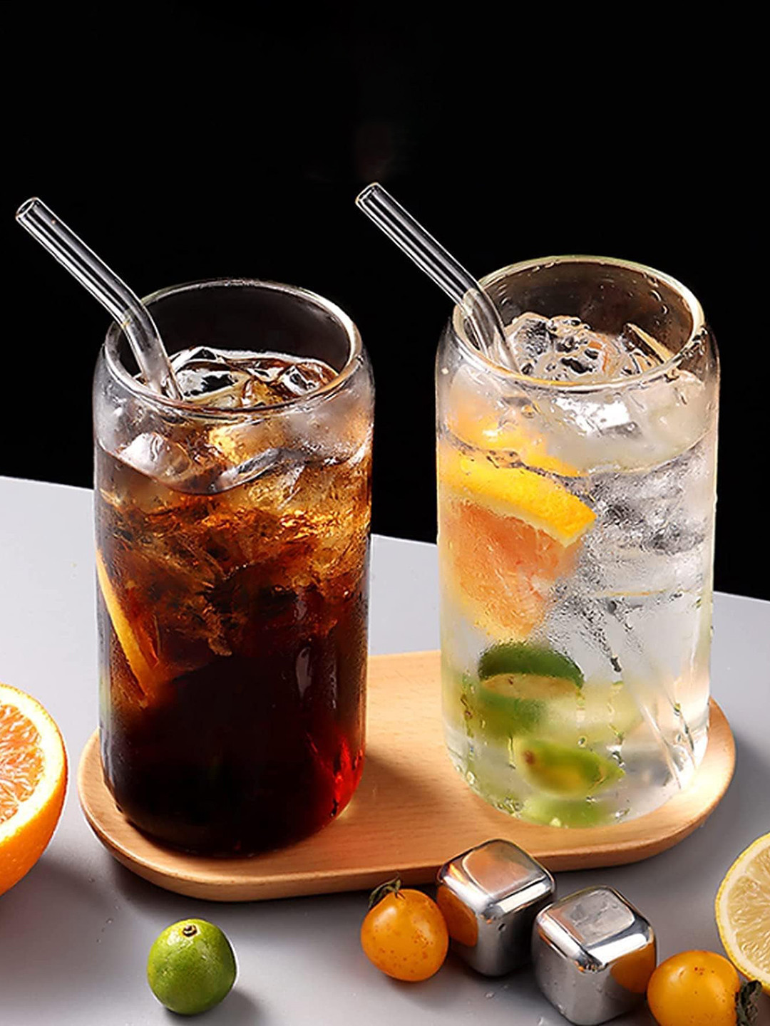 1219 Avenue 4 Pcs Transparent Mojito Glass with Straw - 510 ML