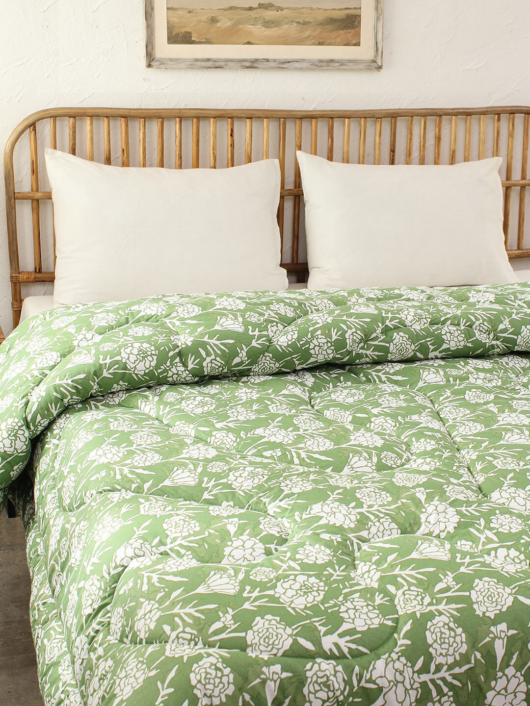 House This Green Floral Heavy Winter 350 GSM Single Bed Comforter