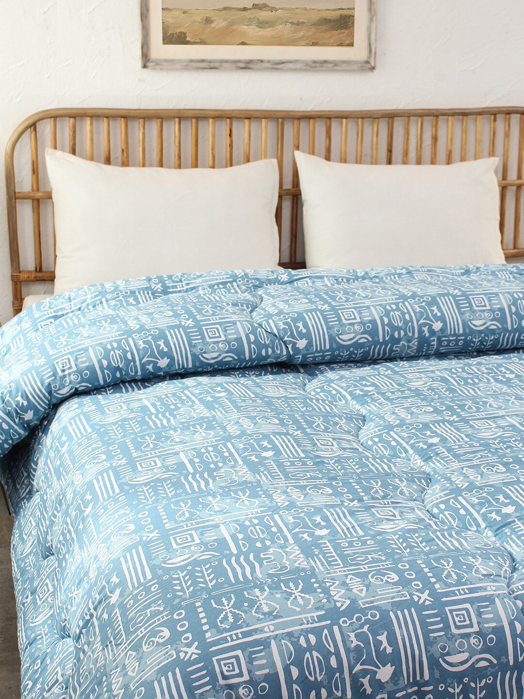 House This Gamathi Blue Geometric Heavy Winter 350 GSM Single Bed Comforter
