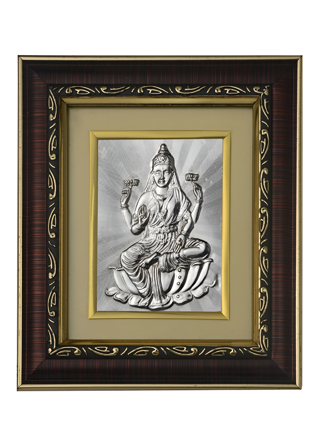 Pray Everyday Silver-Plated & Brown Lakshmi Mata MDF Wall Photo Frame