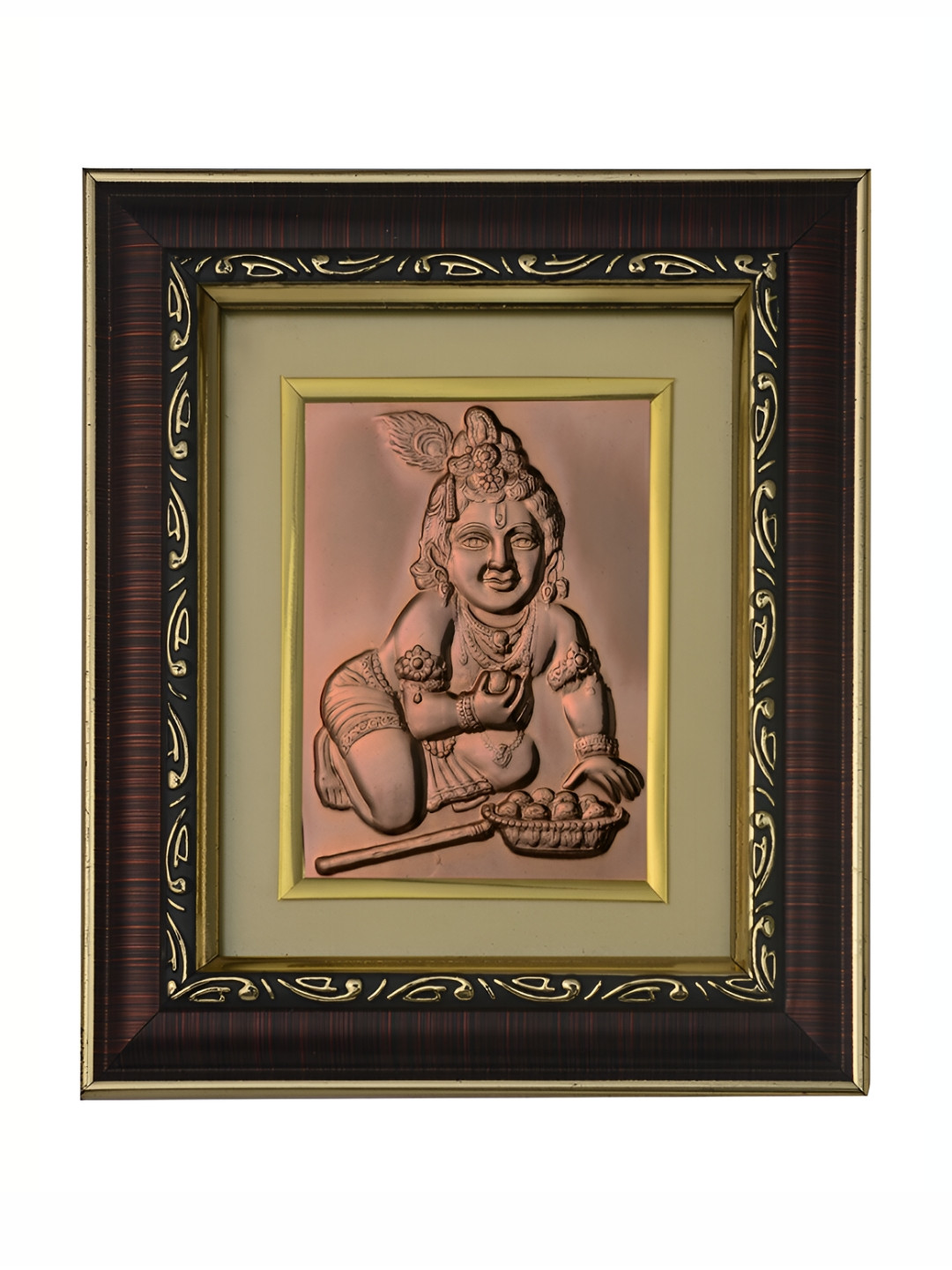 Pray Everyday Bronze-Toned & Brown Ladoo Gopal Ji MDF Wall Photo Frame