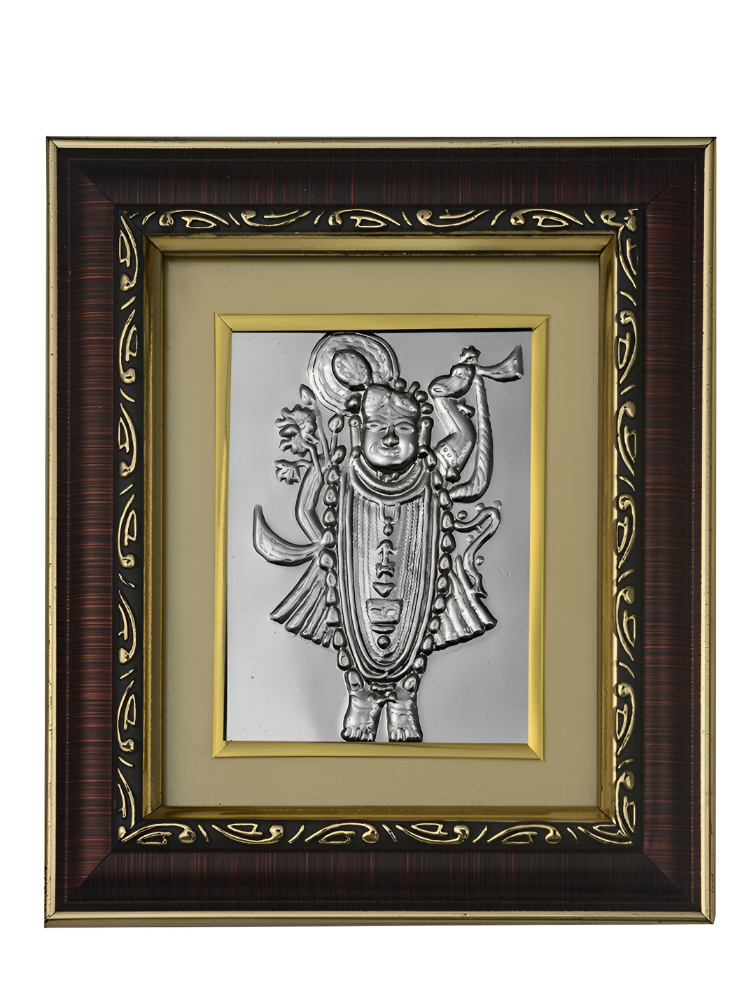 Pray Everyday Silver-Plated & Brown Shri Nath ji MDF Wall Photo Frame