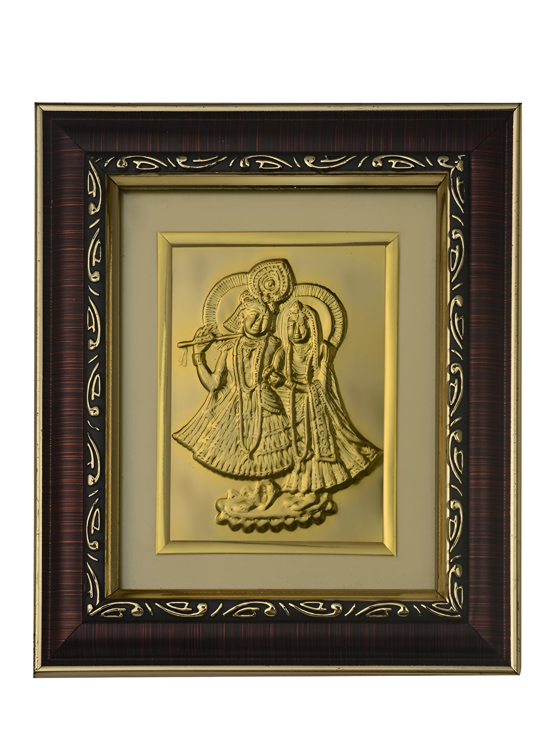 Pray Everyday Gold Plated & Brown Radha Krishan Self Design Wall Photo Frame