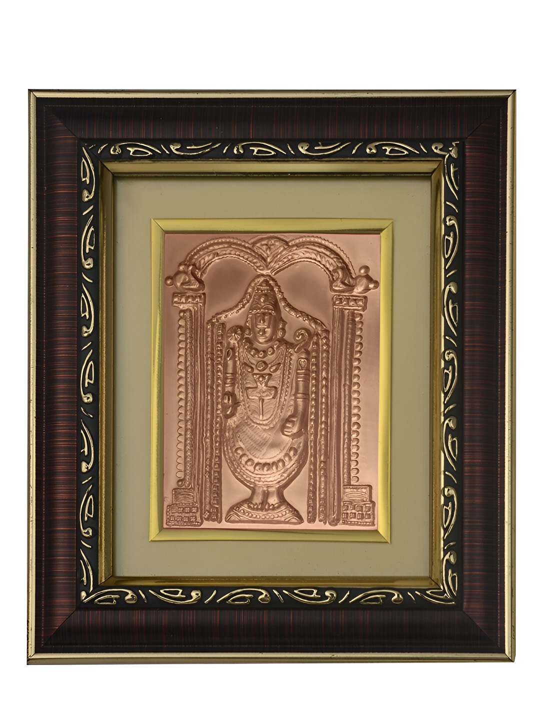 Pray Everyday Brown & Copper Toned Tirupati Balaji Ji Self Design Wall Photo Frame