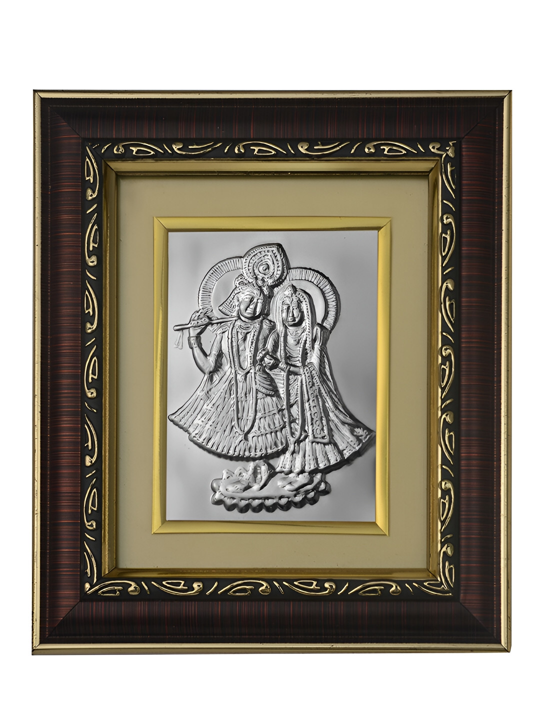 Pray Everyday Brown & Silver-Plated Radha Krishan Ji Self Design Wall Photo Frames