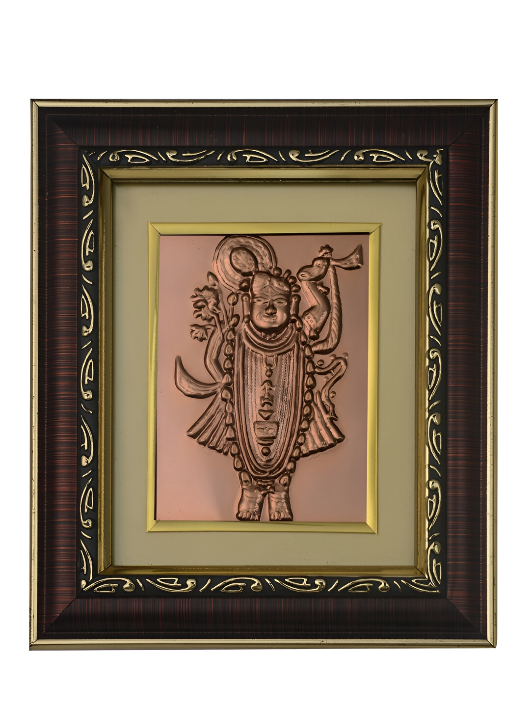 Pray Everyday Brown & Copper Toned Shri Nath ji Self Design Wall Photo Frame