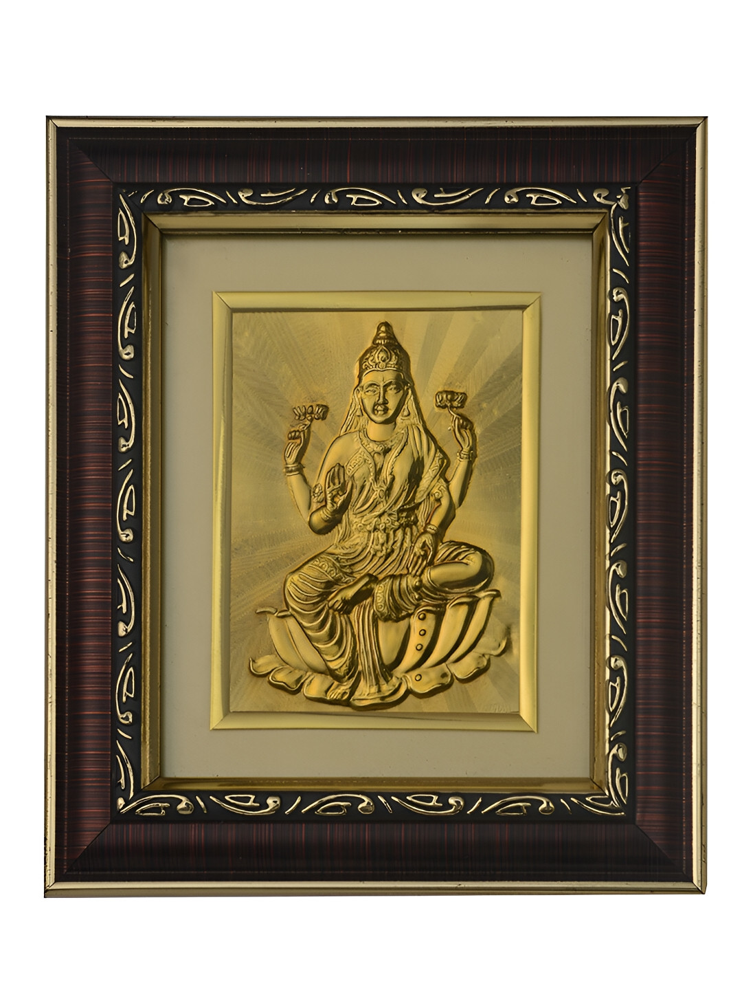 Pray Everyday Brown & Gold Plated Lakshmi Mata Self Design Wall Photo Frame