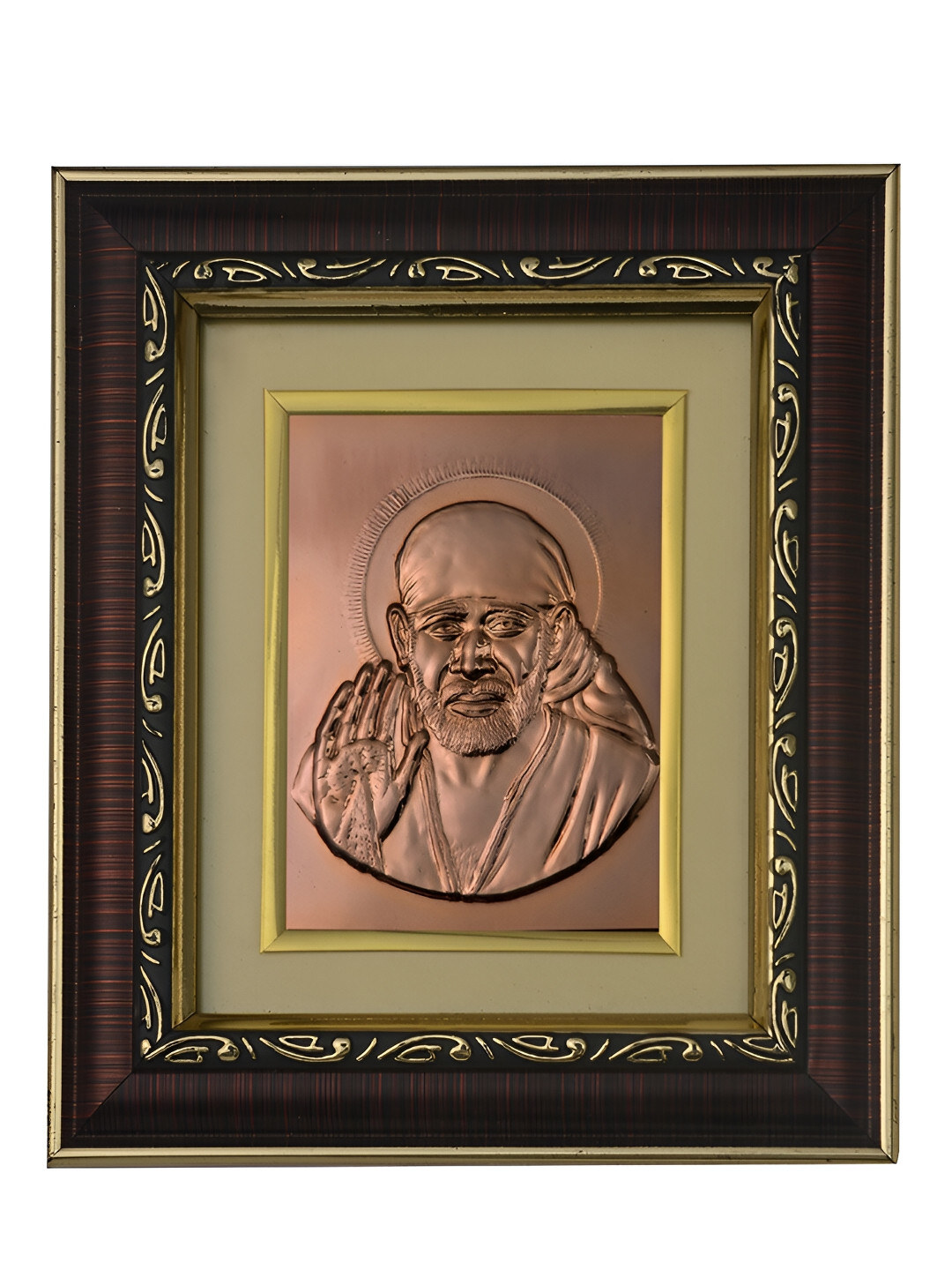 Pray Everyday Brown & Copper Toned Sai Baba Self Design Wall Photo Frame