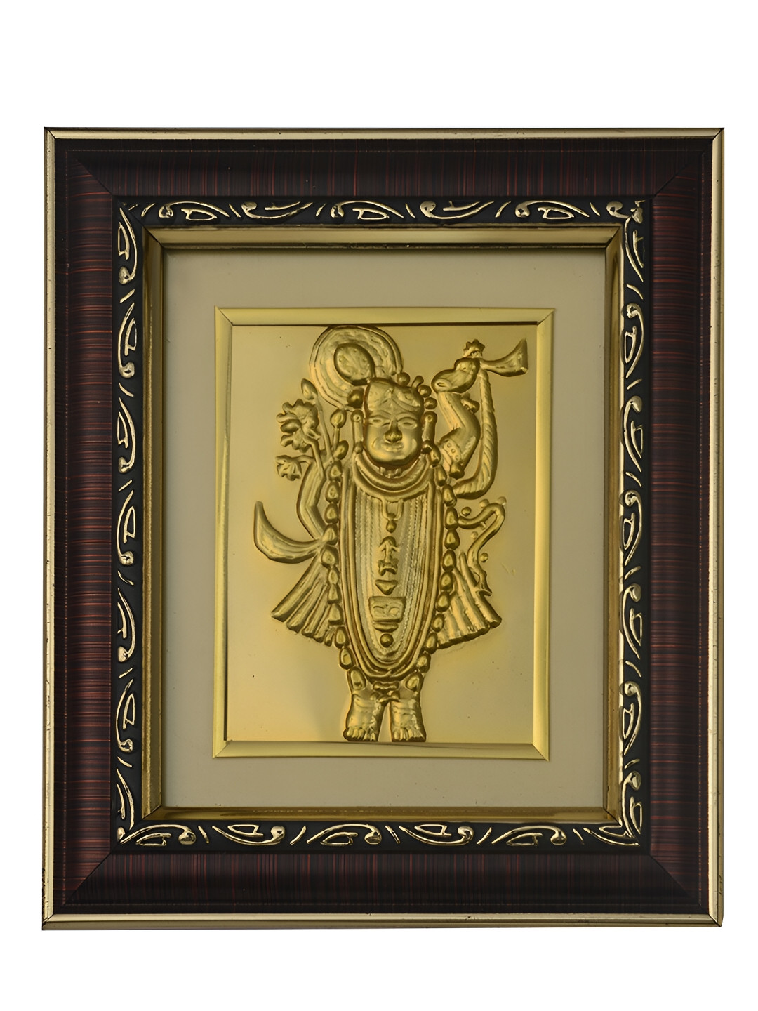 Pray Everyday Brown & Gold Plated Shri Nath ji Self Design Wall Photo Frame