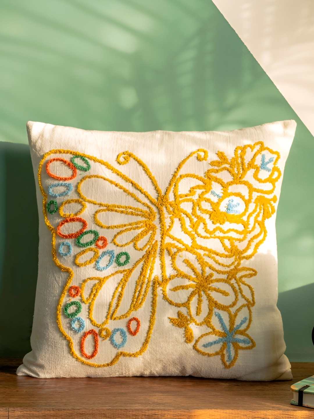 ABSTRACT INDIA Floral Cotton Embroidered Square Cushion Covers - 17.7 x 17.7 In