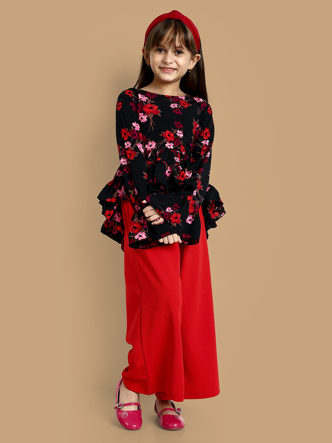 YK Girls Floral Printed Top with Palazzos
