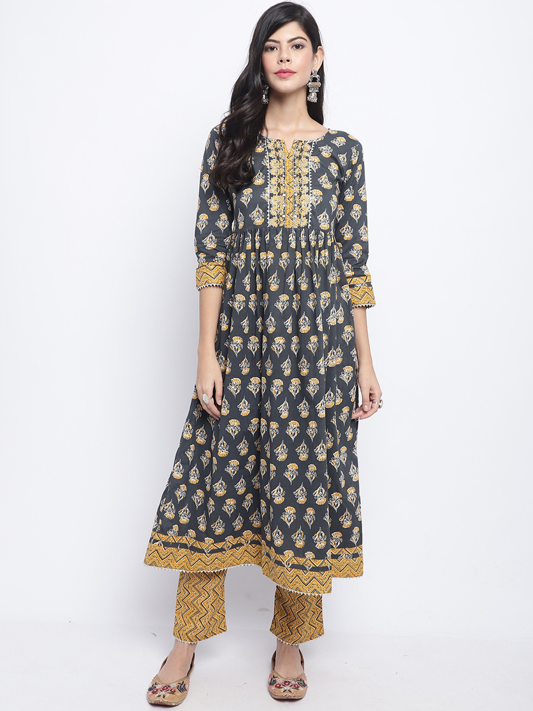 Roly Poly Ethnic Motifs Printed Gotta Patti Pure Cotton Kurta & Trousers With Dupatta