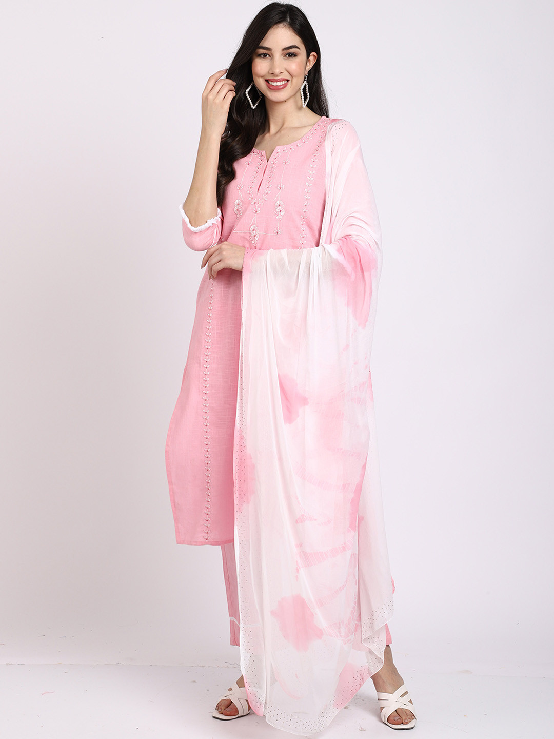 Roly Poly Ethnic Motifs Embroidered Thread Work Pure Cotton Kurta With Trousers & Dupatta