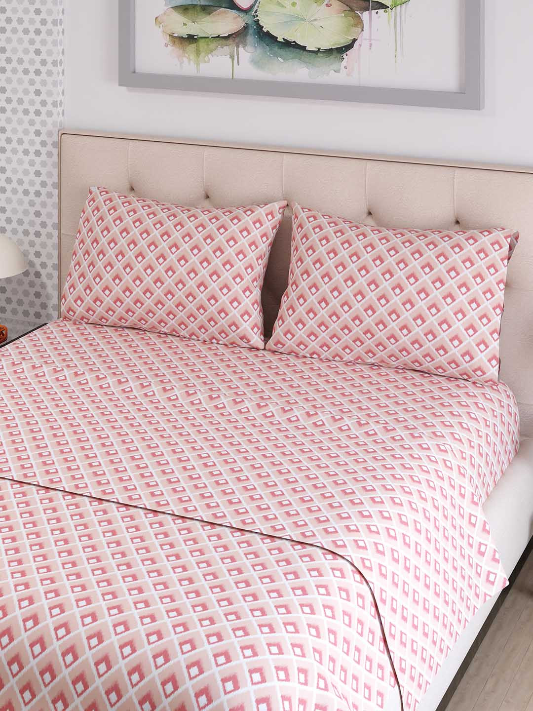 Layers Zen Peach Ethnic Motifs 225 TC Double Bedsheet with 2 Pillow Covers