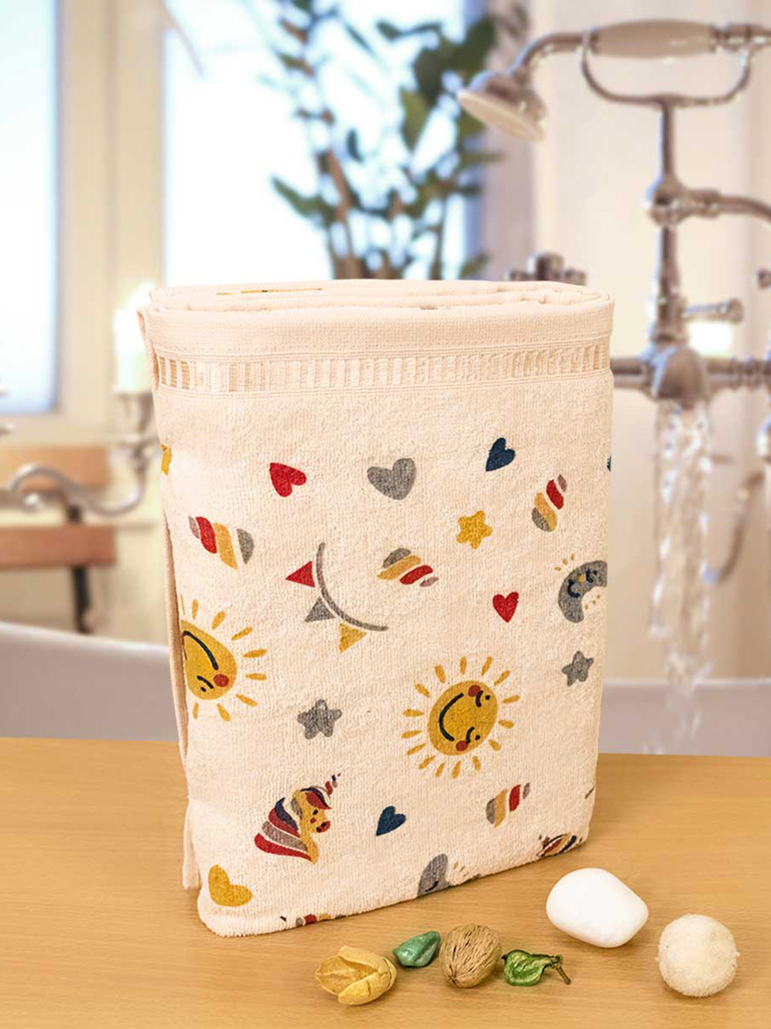 RANGOLI Beige Printed Terry Cotton 380 GSM Bath Towel