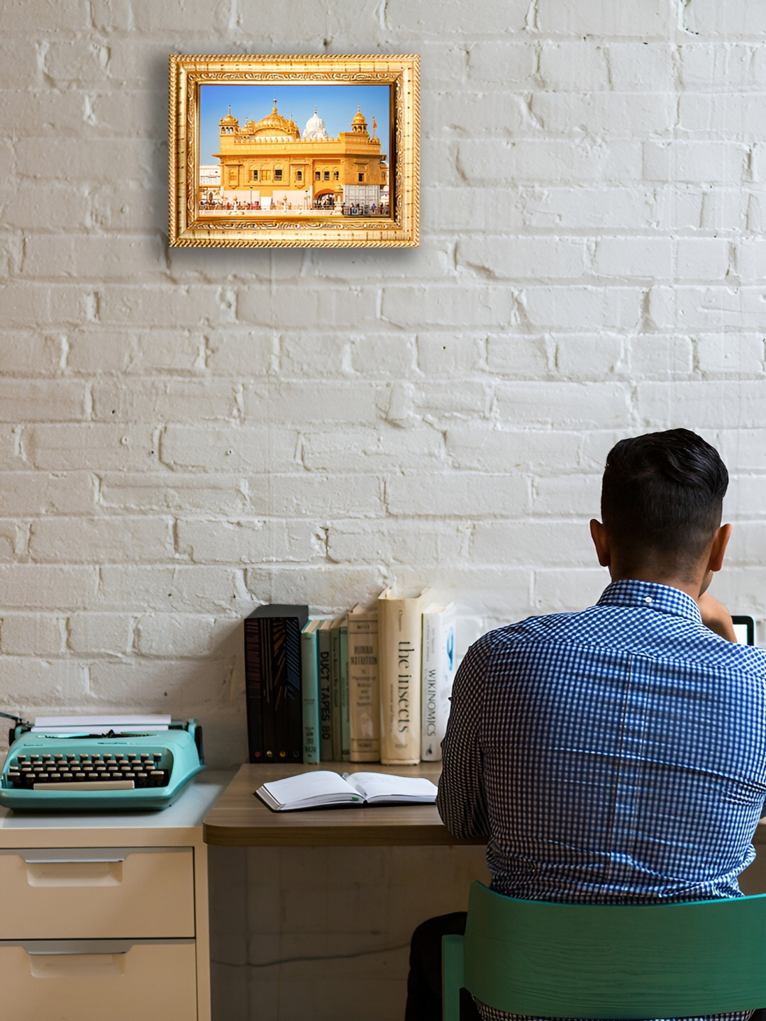 Hawai Gold-Toned Ram Darbar Digital Printed Wooden Wall Photo Frame