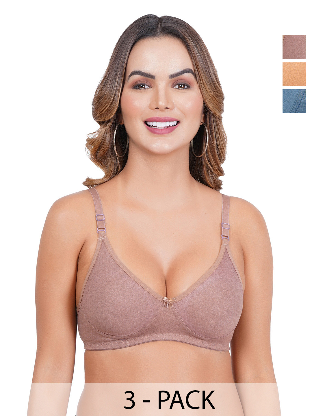 Liigne Plus Size Pack Of 3 Full Coverage Non Padded Everyday Bra With All Day Comfort
