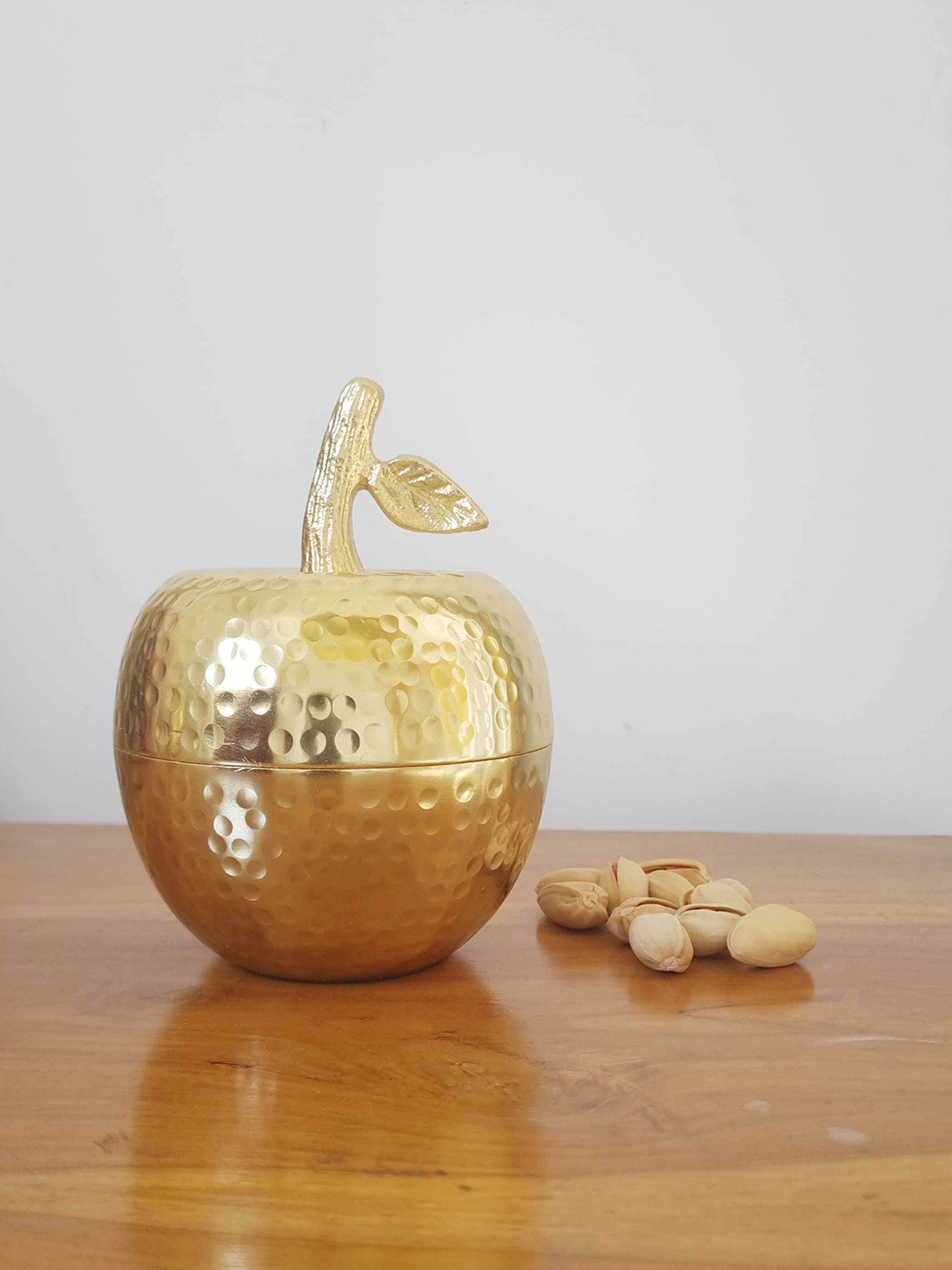 Folkstorys Gold Toned Apple Shape Candle Holder