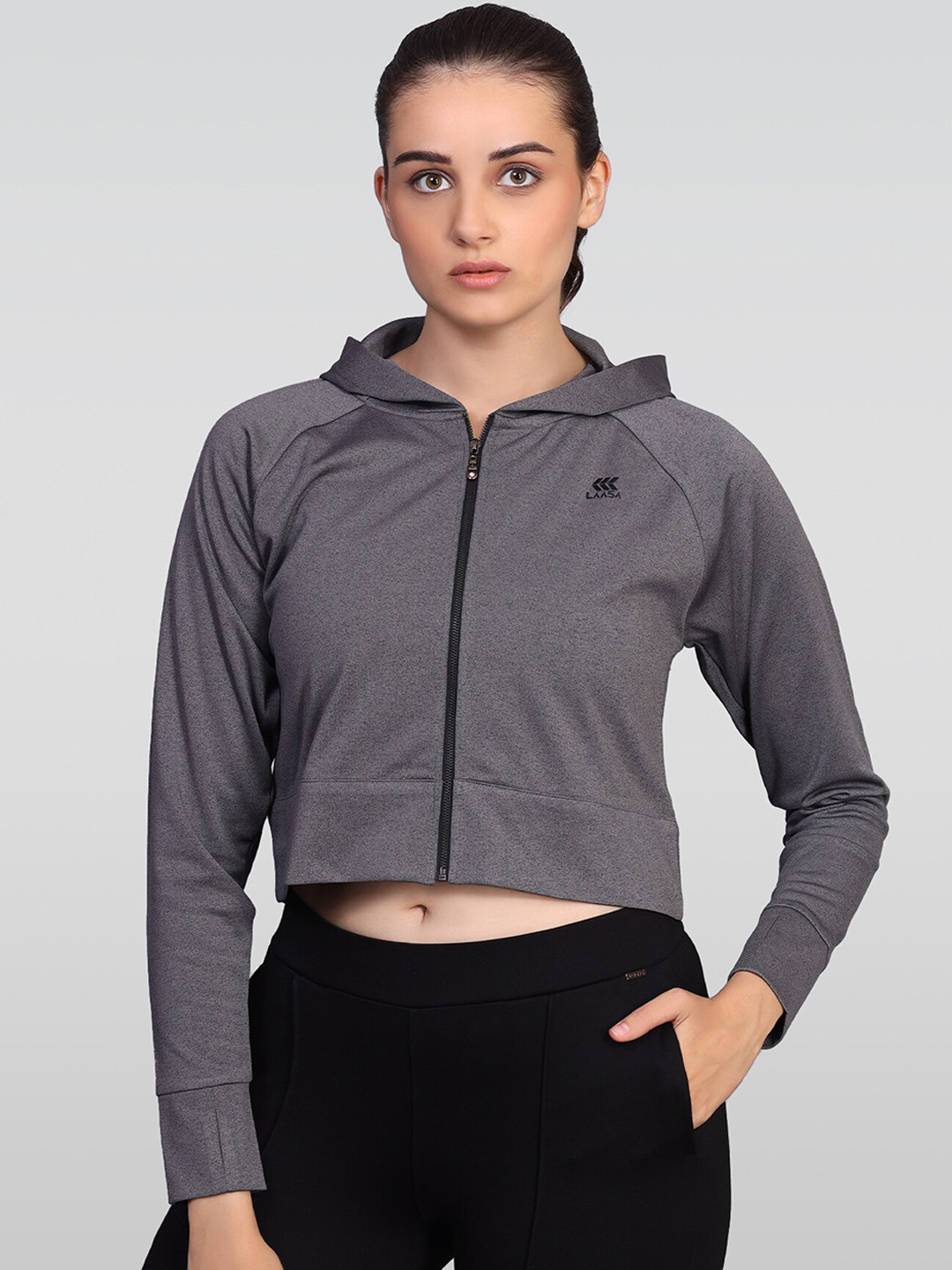LAASA  SPORTS Lightweight Hooded Crop Open Front Jacket