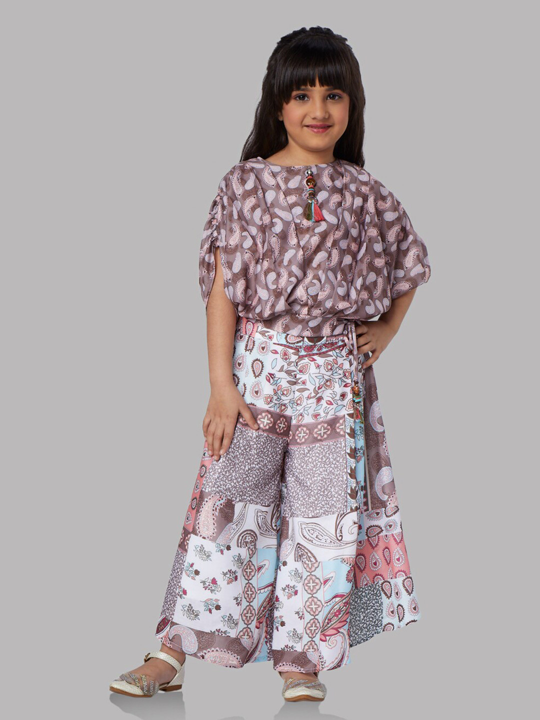 Peppermint Girls Conversational Printed Ruched Top with Palazzos