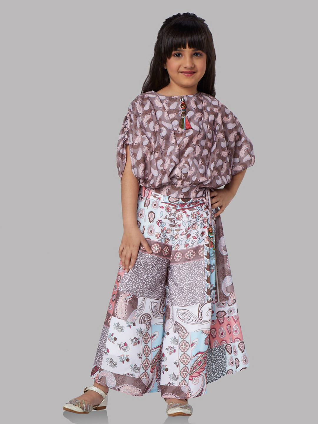 Peppermint Girls Conversational Printed Ruched Top with Palazzos