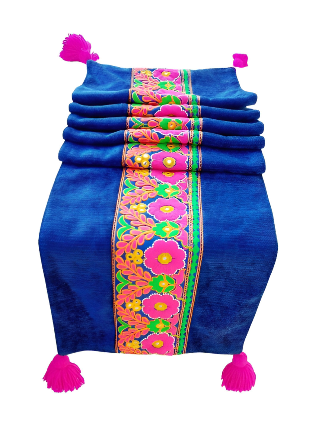 THROWPILLOW Navy Blue Embroidered Table Runner