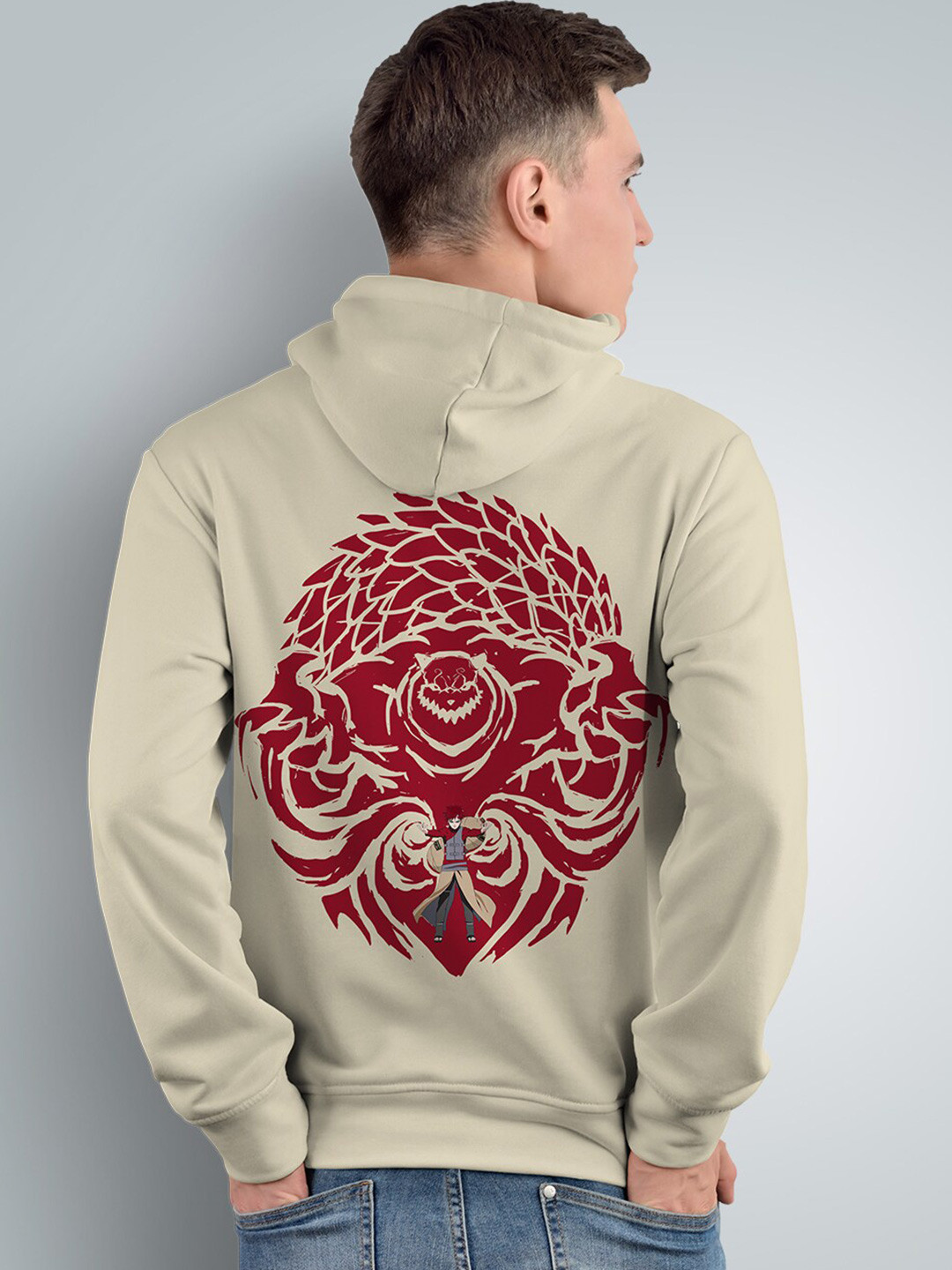Crazymonk Printed Anime Gaara Printed Cotton Hooded Sweatshirt