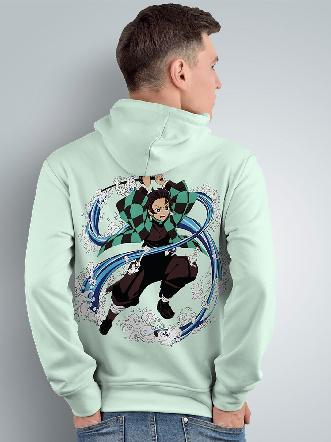 Crazymonk Tanjiro Kamado Anime Printed Hooded Cotton Sweatshirt