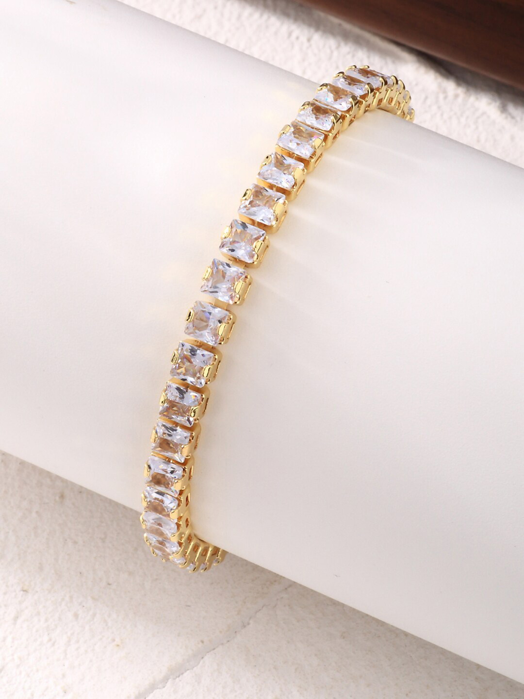 Designs & You Gold Plated Square Cut Cubic Zirconia Matrix Tennis Bracelet
