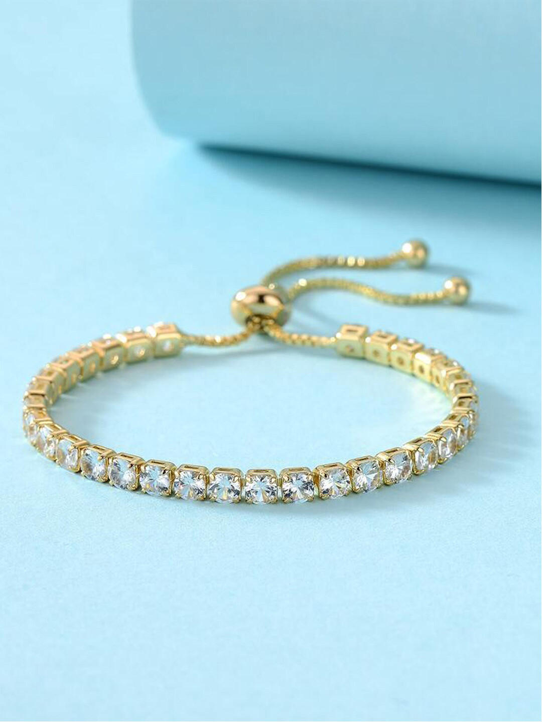 Designs & You Gold Plated Round Cut Cubic Zirconia White Matrix Tennis Bracelet