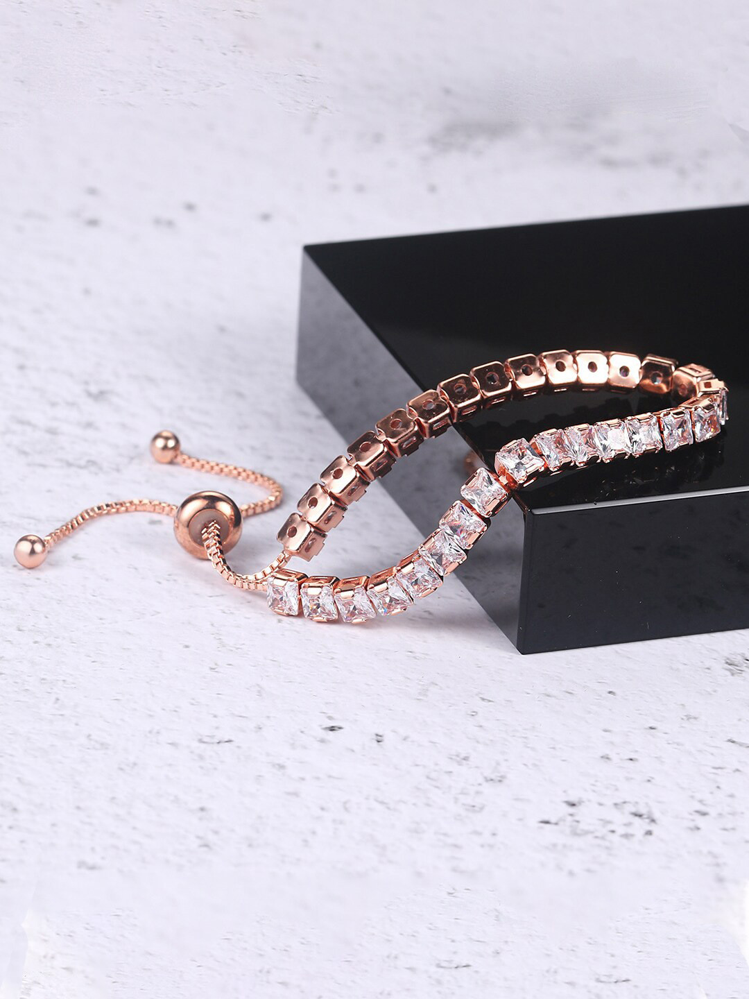 Designs & You Rose Gold Plated Square Cut Cubic Zirconia Matrix Tennis Bracelet