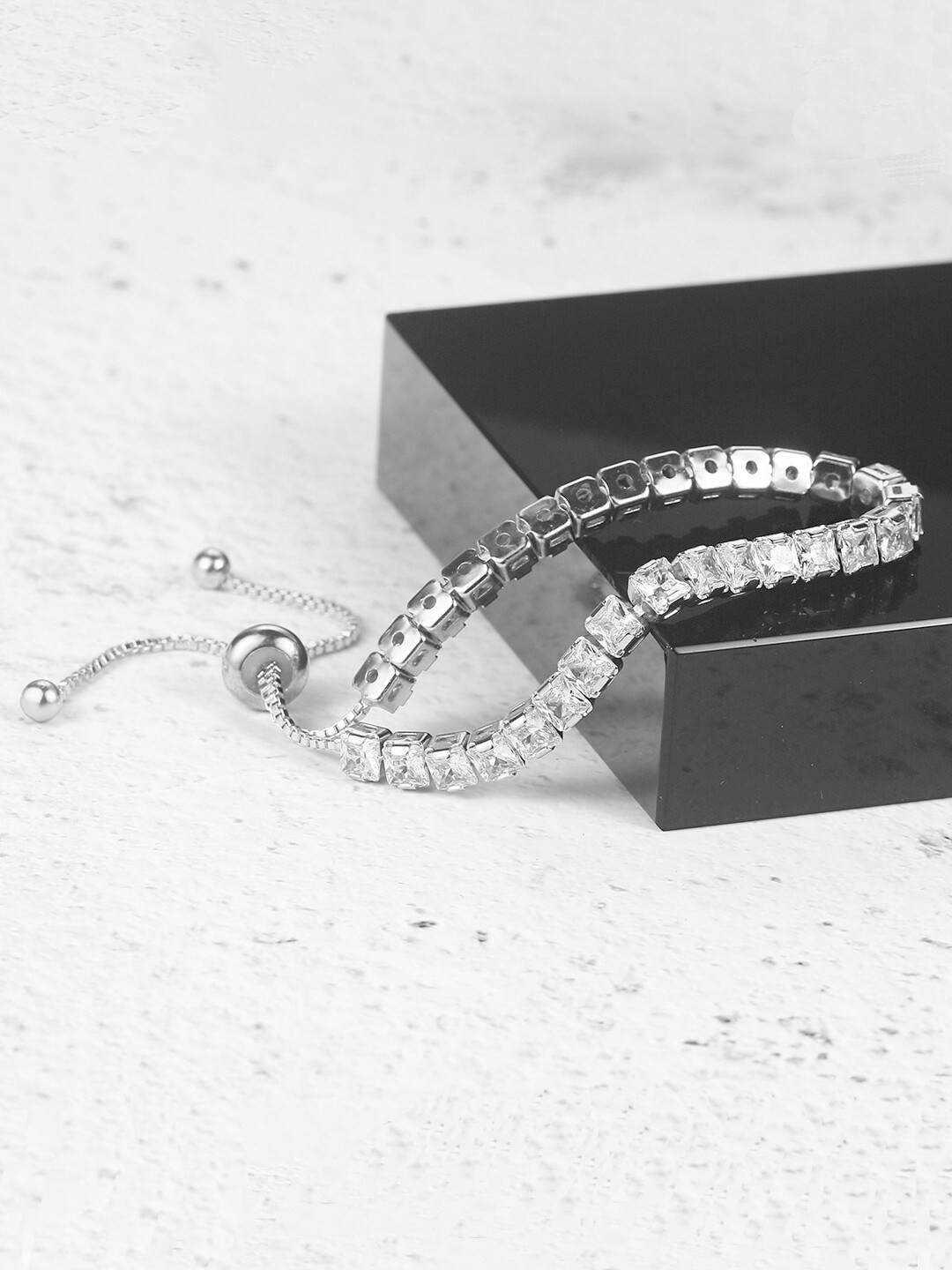 Designs & You Silver Plated Square Cut Cubic Zirconia Matrix Tennis Bracelet