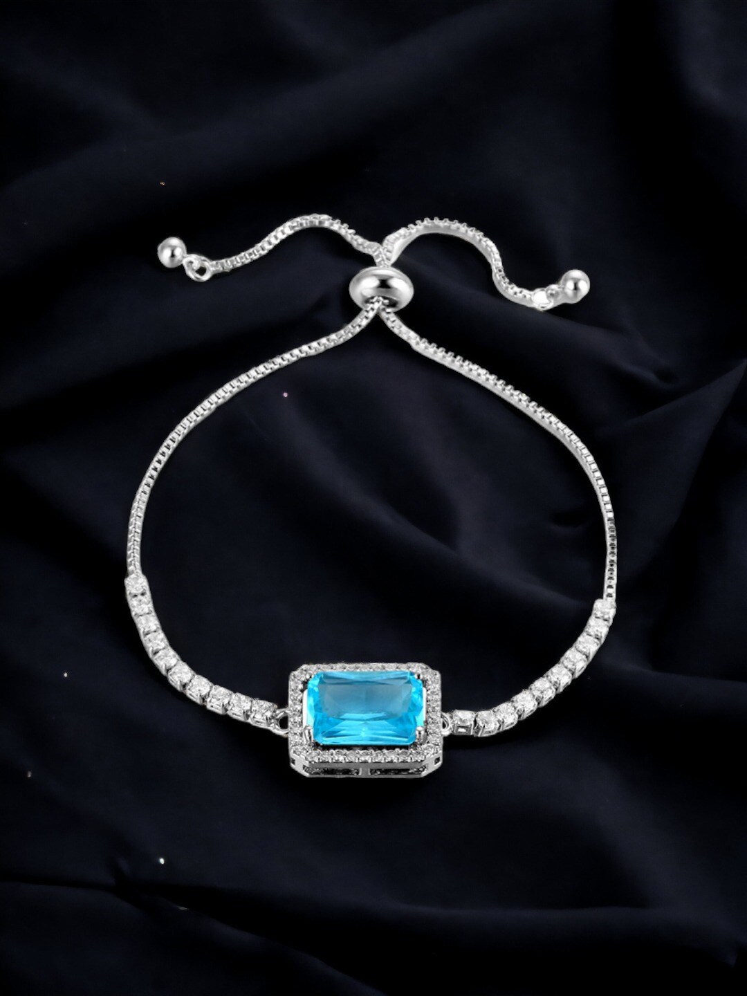 Designs & You Silver Plated Rectangular Crystal Studded Matrix Tennis Bracelet